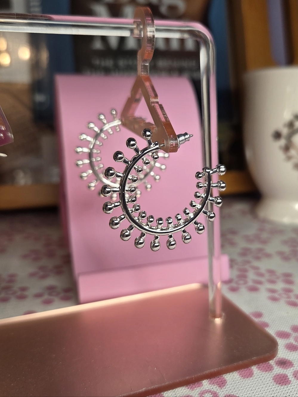 Silver Beaded Details Hoop Earrings
